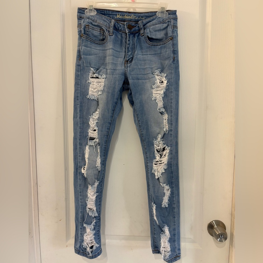 Machine Light Blue Distressed Skinny Jeans Size 28
